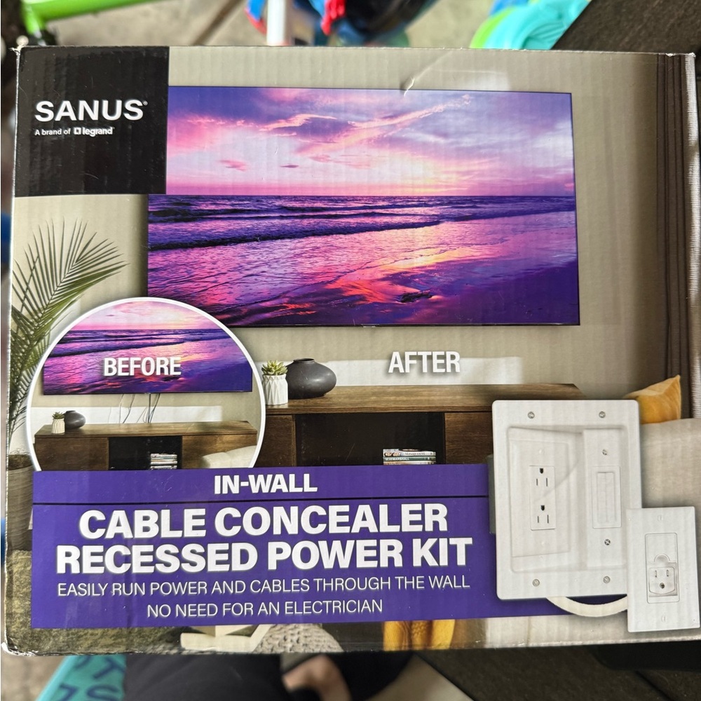 Sanus In-Wall Cable Concealer Recessed Power Kit - White